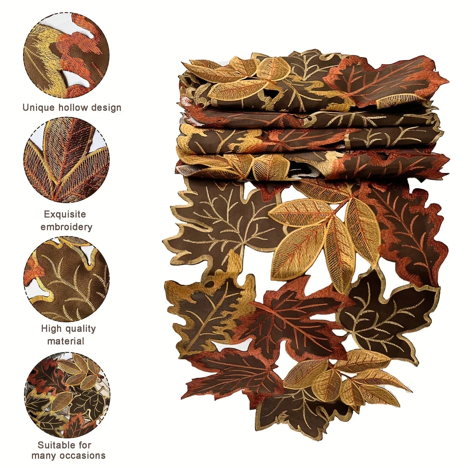 Autumn Maple Leaf Embroidered Table Runner & Placemats