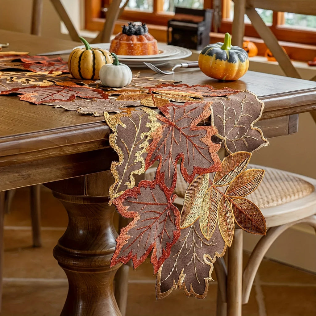 Autumn Maple Leaf Embroidered Table Runner & Placemats