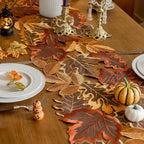 Autumn Maple Leaf Embroidered Table Runner & Placemats