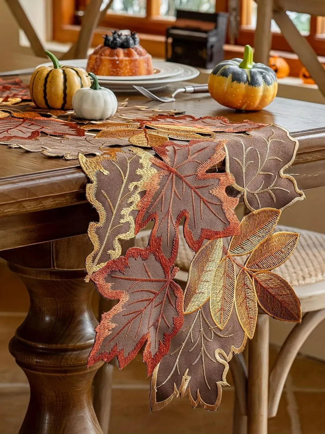 Autumn Maple Leaf Embroidered Table Runner & Placemats