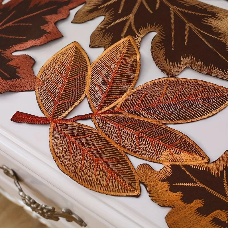 Autumn Maple Leaf Embroidered Table Runner & Placemats