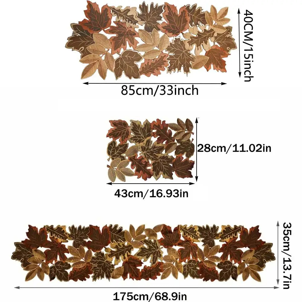 Autumn Maple Leaf Embroidered Table Runner & Placemats