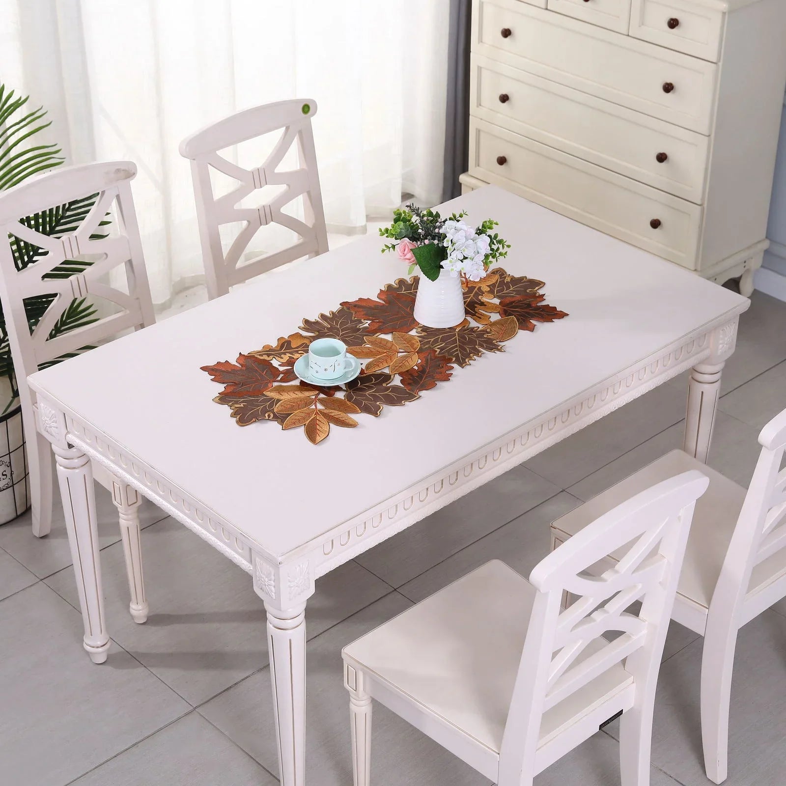 Autumn Maple Leaf Embroidered Table Runner & Placemats