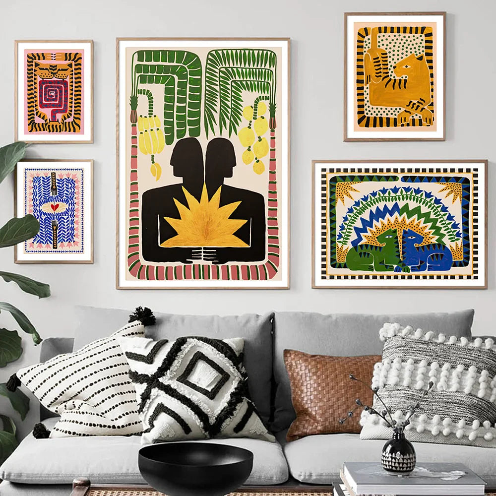 Colorful Abstract Boho Wall Art – Black Tiger Canvas Print