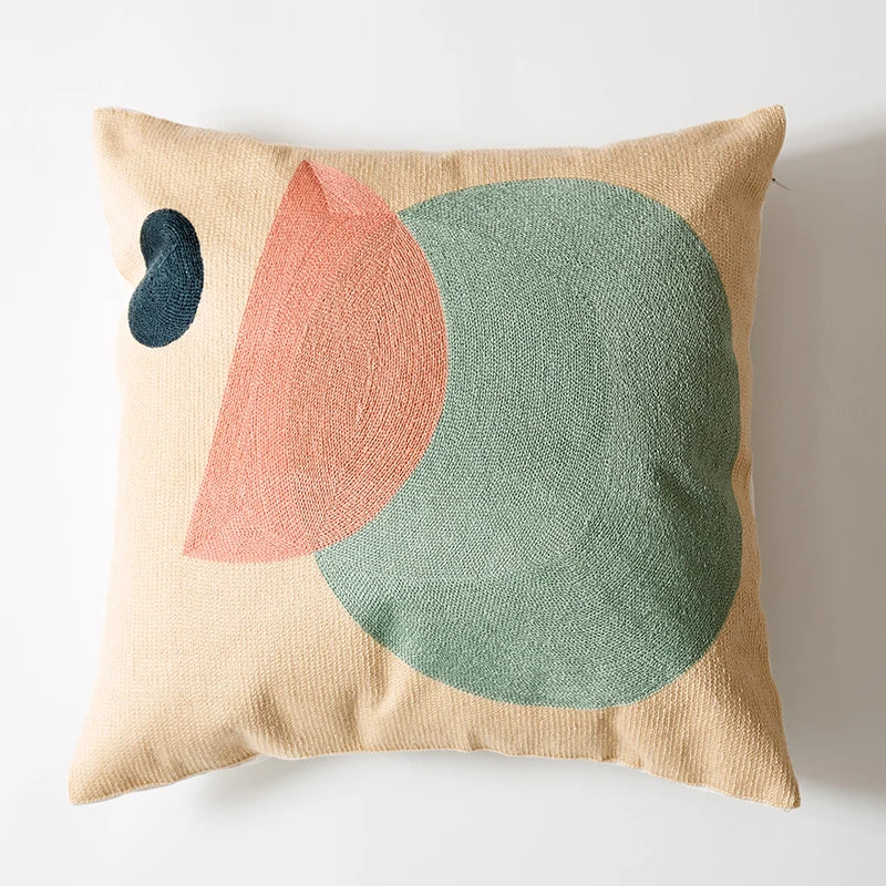 Abstract Geometric Embroidered Cushion Cover – Colorful Boho Pillowcase