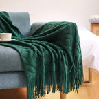 Diamond Cashmere Sofa Blanket – Thick Winter Knitted Throw with Tassels