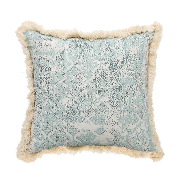 Vintage Green Boho Cushion Cover with Tassels for Sofa, Bed & Home Decor