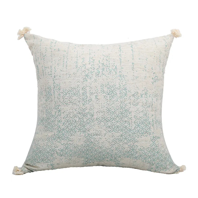 Vintage Green Boho Cushion Cover with Tassels for Sofa, Bed & Home Decor