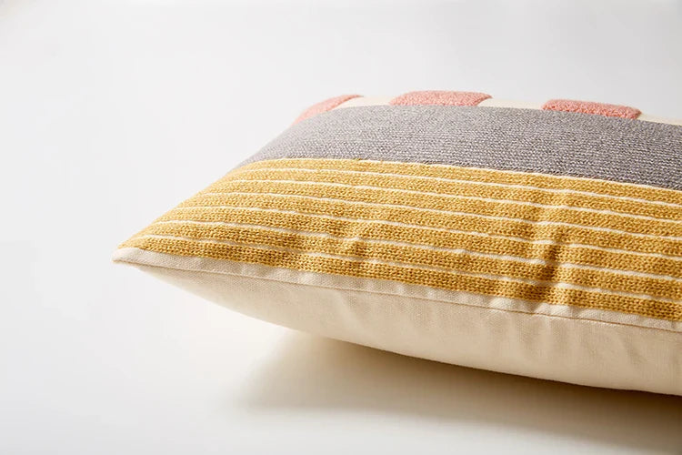 Abstract Geometric Embroidered Cushion Cover – Colorful Boho Pillowcase