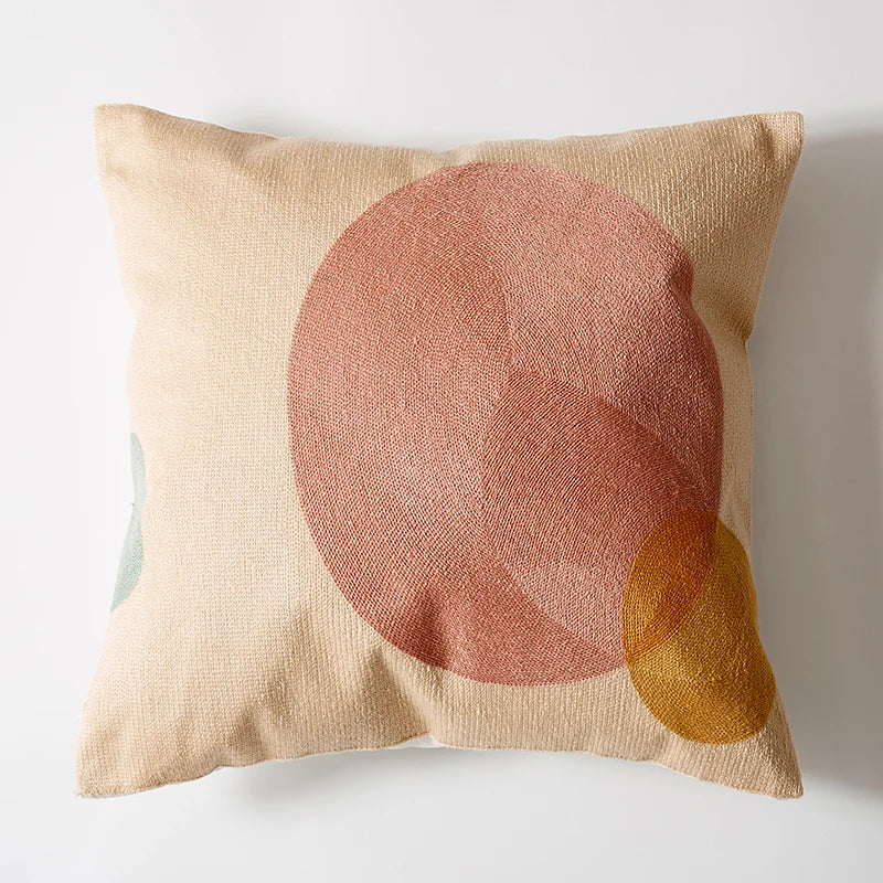 Abstract Geometric Embroidered Cushion Cover – Colorful Boho Pillowcase