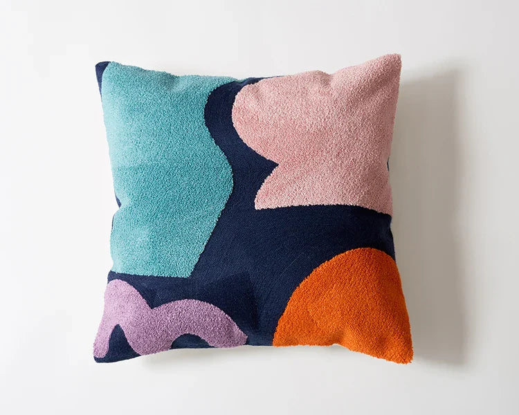 Abstract Geometric Embroidered Cushion Cover – Colorful Boho Pillowcase