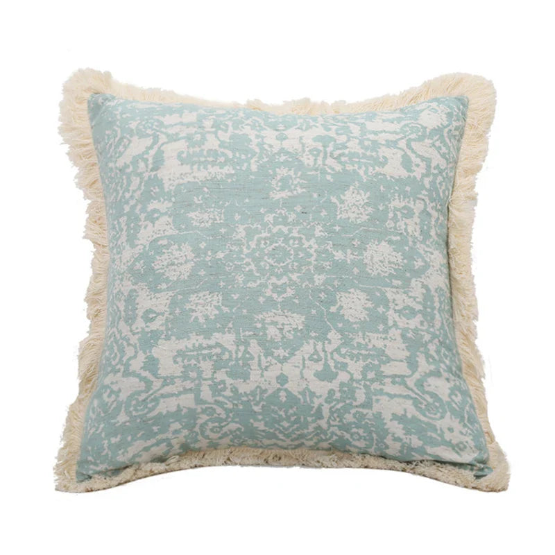 Vintage Green Boho Cushion Cover with Tassels for Sofa, Bed & Home Decor