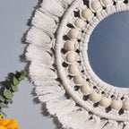 Boho Macrame Round Wall Mirror – Decorative Hanging Mirror for Bedroom & Living Room - Natural Knotted Sun