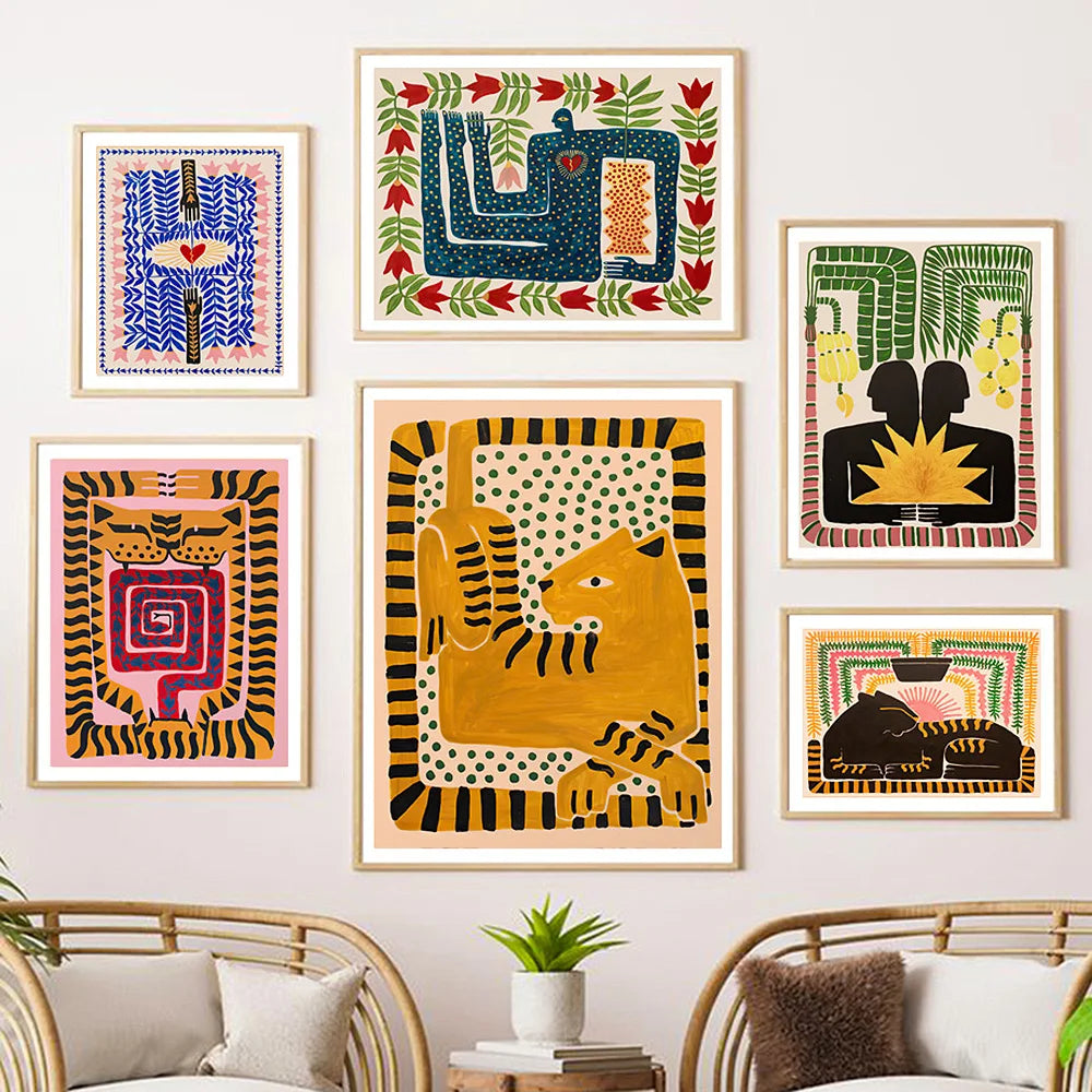 Colorful Abstract Boho Wall Art – Black Tiger Canvas Print