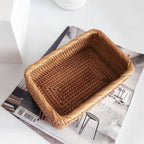 Handwoven Rectangular Rattan Basket – Boho Wicker Storage Bin for Fruit, Snacks, Tea, Bread, or Home Organization