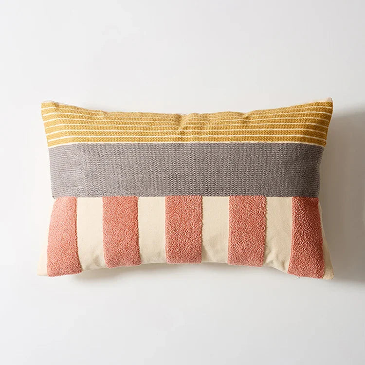 Abstract Geometric Embroidered Cushion Cover – Colorful Boho Pillowcase