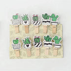 Cactus Wooden Photo Clips Set (10 Pack with Twine)