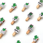 Cactus Wooden Photo Clips Set (10 Pack with Twine)