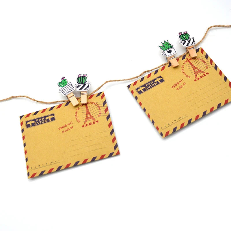 Cactus Wooden Photo Clips Set (10 Pack with Twine)