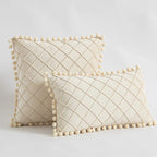 Velvet Crisscross Throw Pillow Cover with Pompoms – Boho Home Decor Accent