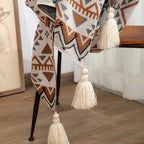 Geometric Boho Knit Throw Blanket With Tassels