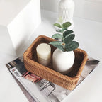 Handwoven Rectangular Rattan Basket – Boho Wicker Storage Bin for Fruit, Snacks, Tea, Bread, or Home Organization