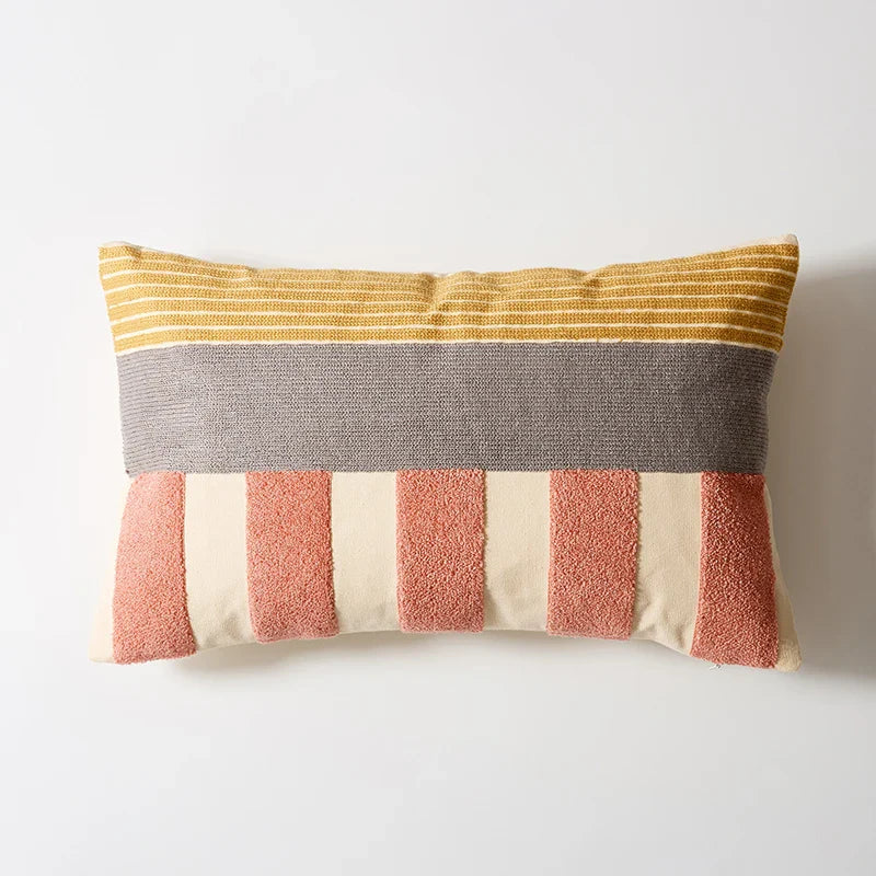 Abstract Geometric Embroidered Cushion Cover – Colorful Boho Pillowcase