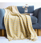 Textile Knitted Checkered Throw Blanket – Soft Acrylic with Tassels