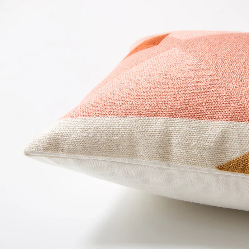 Abstract Geometric Embroidered Cushion Cover – Colorful Boho Pillowcase