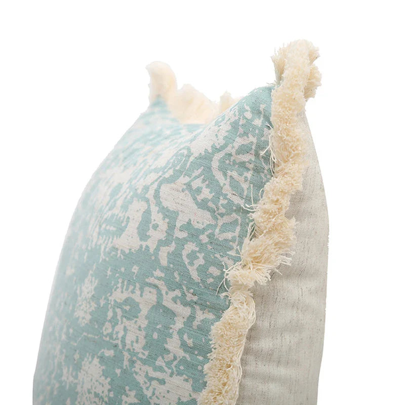 Vintage Green Boho Cushion Cover with Tassels for Sofa, Bed & Home Decor