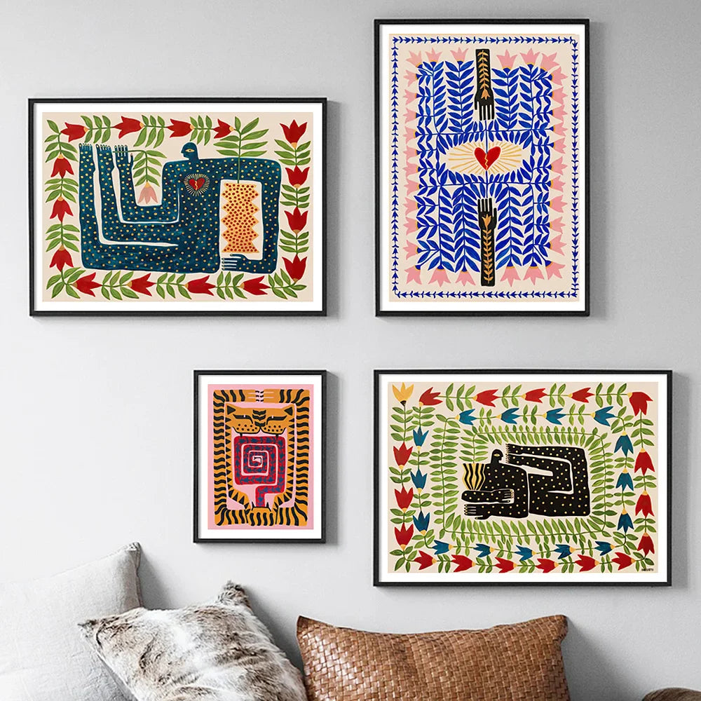 Colorful Abstract Boho Wall Art – Black Tiger Canvas Print