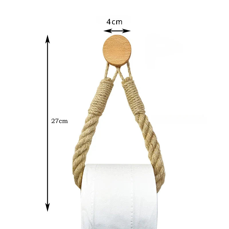 Boho Rope Toilet Paper Holder – Nail-Free Wall Mounted Handtowel Rack for Bathroom Storage & Decor