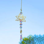Metal Lotus & Crystal Boho Suncatcher – Handmade Sunlight Charm for Home & Garden