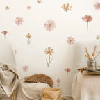 Boho Floral Leaf Wall Stickers – Removable 3D Vinyl Decals for Kids' Nursery & Home Decor - Neutral Flowers