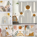 Abstract Bohemian Shower Curtain Arch Sun Moon Phases Boho Leaf Modern Minimalist aesthetic line geometric decorative Bathroom Home Decor Cat Leaves Mountains Outdoors