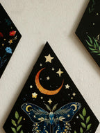 Butterfly & Moon Wooden Wall Art – Hand-Painted Nordic Boho Home Decor Accent