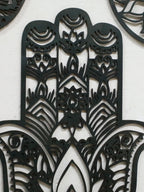Wooden Gothic Hamsa Hand Wall Hanging – Evil Eye Ornament for Boho Home Decor, Dorm, or Table Display