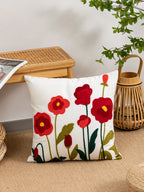 Poppy Flower Pillow Cover – Cotton Sail Fabric Cushion Cover | Modern Boho Home Decor | Housewarming Gift
