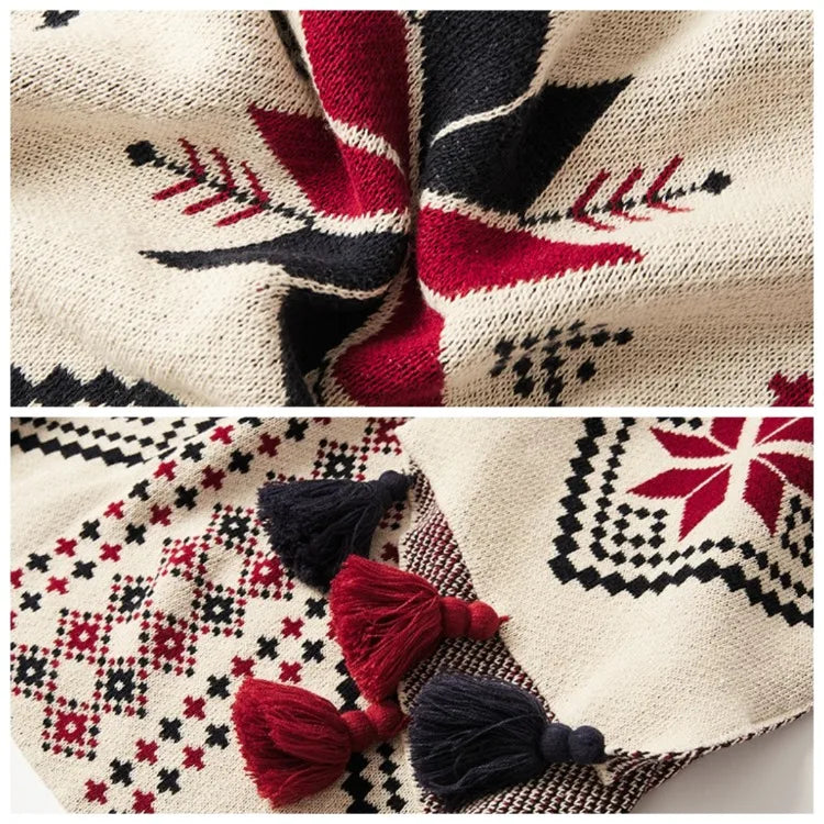 Bohemian Snowflake Fringed 100% Cotton Knit Throw Blanket