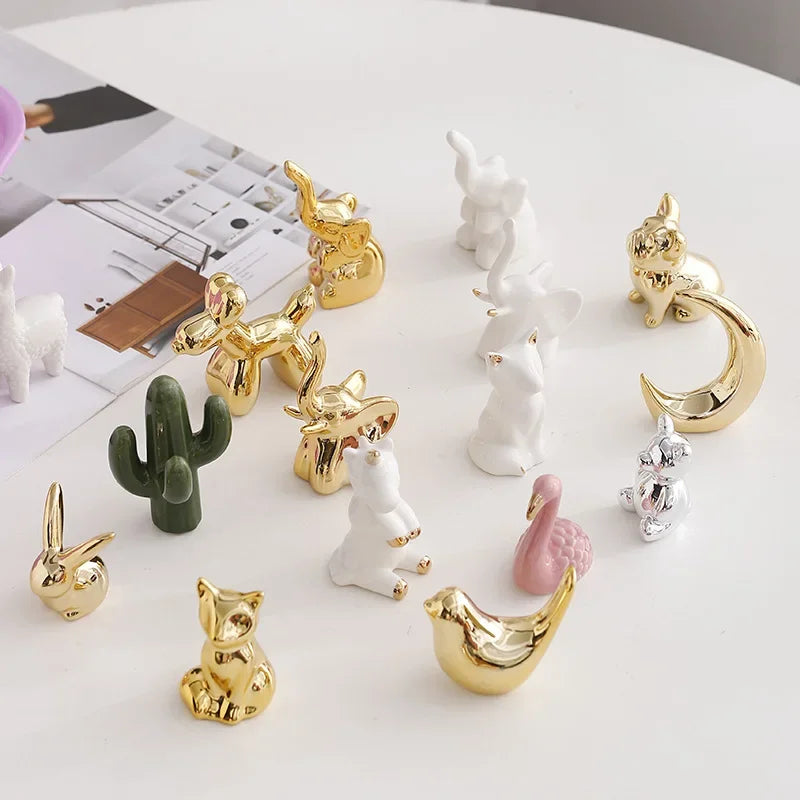 Ceramic Animal Jewelry Holder – Boho Home Decor Trinket Organizer - Rabbit