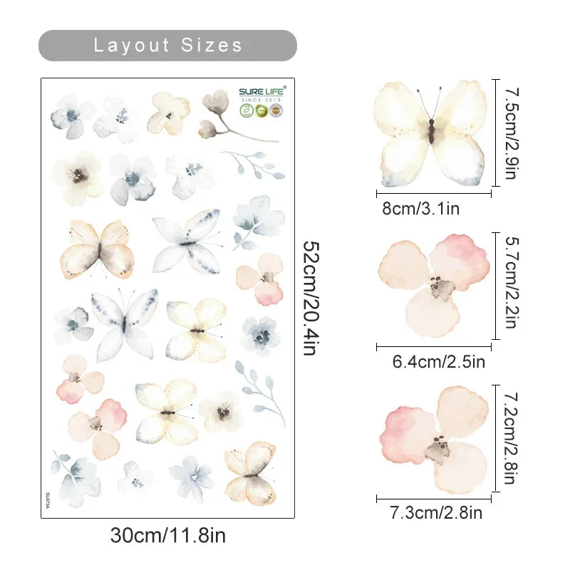Boho Floral Leaf Wall Stickers – Removable 3D Vinyl Decals for Kids' Nursery & Home Decor - Pink Flowers