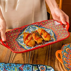 Boho Ceramic Fish Dish with Handle – Rectangular Serving Tray for Oven & Microwave