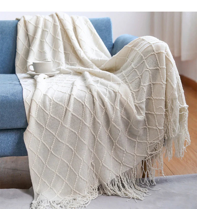 Soft Knit Fringe Throw Blanket
