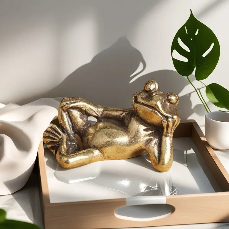 Mini Brass Sleeping Frog Figurine
