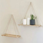 1Pc or 3Pcs Wooden Swing Hanging Hemp Rope Wall Shelf Mounted Floating Home Living Room Plant Flower Pot Tray Storage Garden Decoration Shelves Boho Home Decor Wall Art