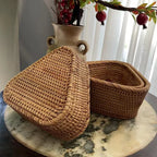Handwoven Rectangular Rattan Basket – Boho Wicker Storage Bin for Fruit, Snacks, Tea, Bread, or Home Organization