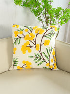 Embroidered Floral Throw Pillow Cover – Yellow Flowers Boho Home Decor for Couch, Bed & Chair