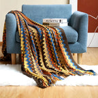 Boho Woven Throw Blanket – Zigzag Stripes with Tassels, Soft & Lightweight Decorative Blanket