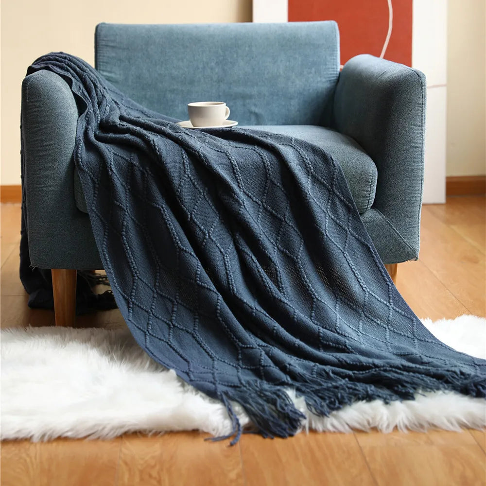 Soft Knit Fringe Throw Blanket