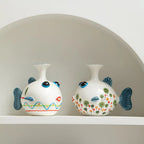 Hand-Painted Ceramic Fish Vase – Modern Boho Home Decor, Wavy Pattern, Colorful Cartoon Fish Flower Pot